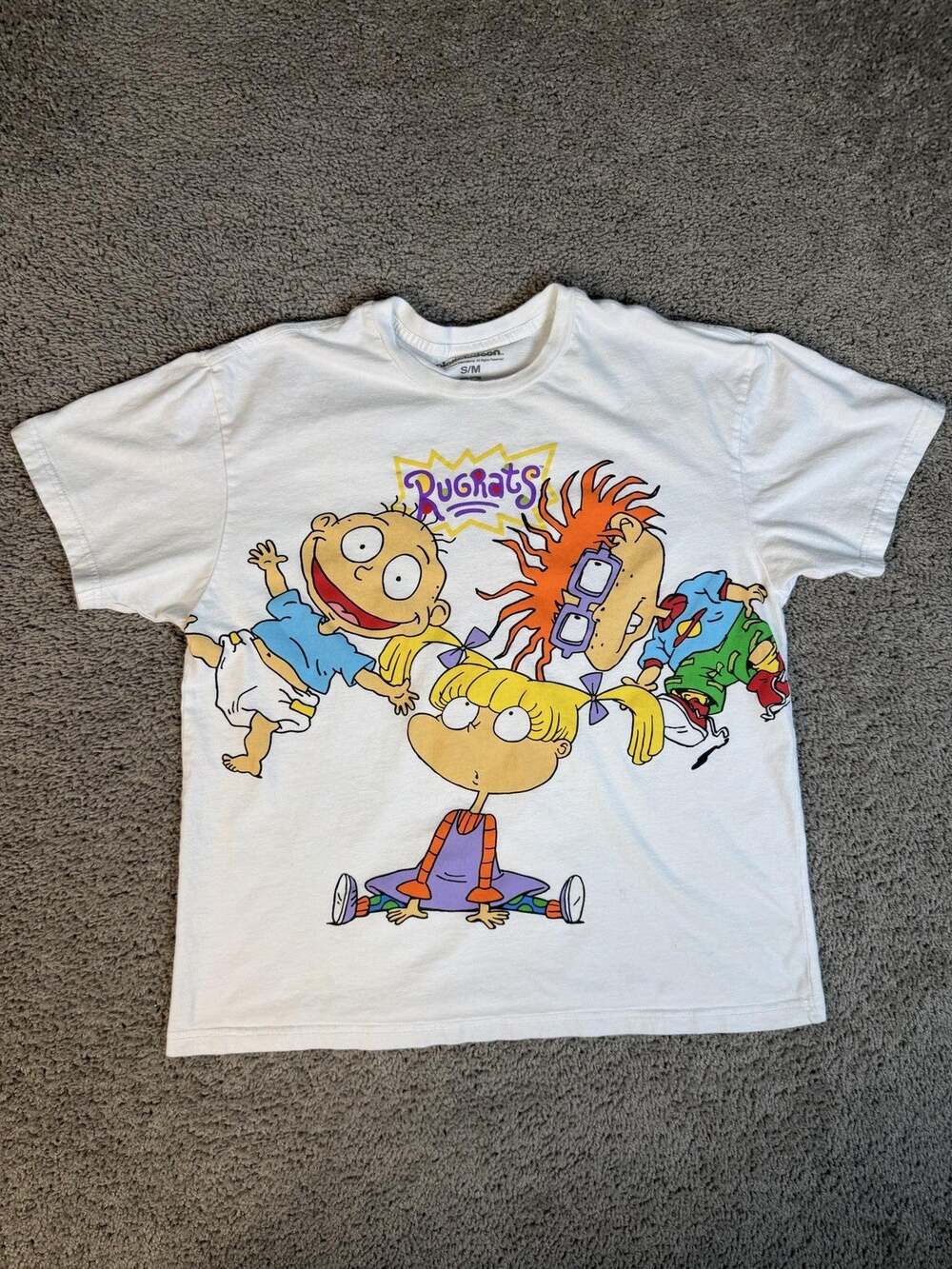 Nickelodeon Shirt Mens S/M White Rugrats Graphic Crew Neck Tagless Back Print